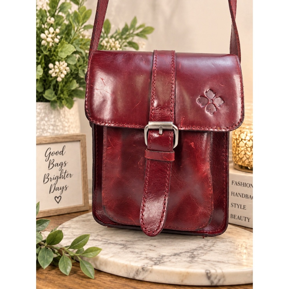 Patricia Nash Burgundy Leather Crossbody Bag Distressed Messenger Small Red